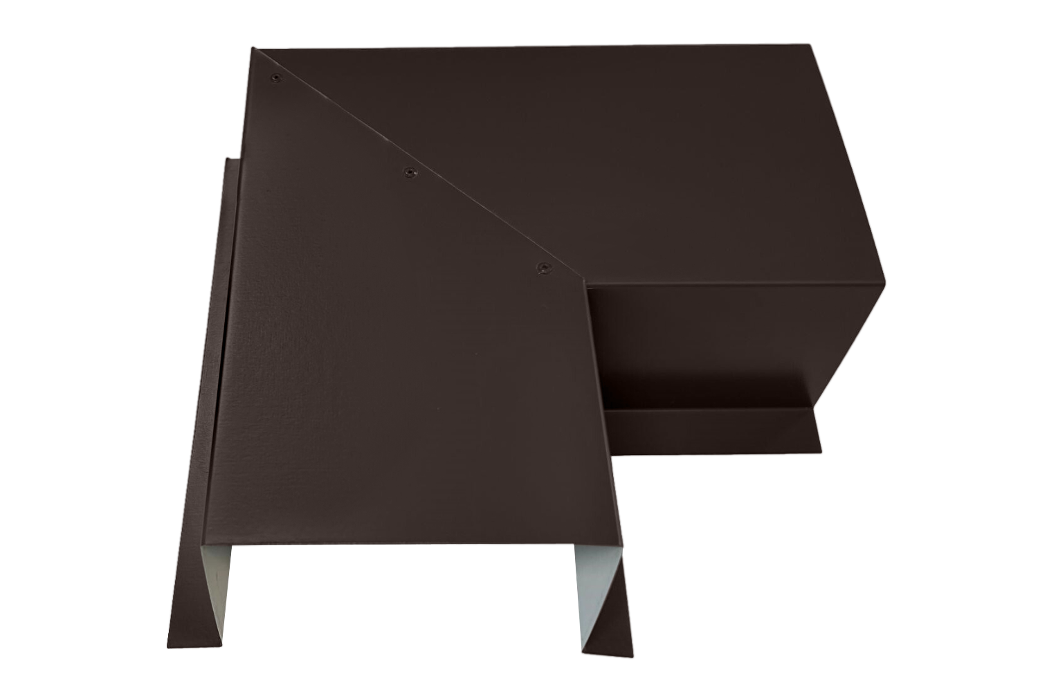 A brown, angular metal object resembling a folded or bent sheet. Made of premium quality 24 gauge steel, the object has sharp edges and appears to be a part of a structural or architectural component, possibly an HVAC line set cover. This is the Perma Cover Commercial Series - 24 Gauge Line Set Cover Side Turning Elbows - Premium Quality. The background is plain white.