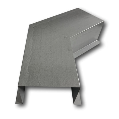 A PermaCover Metal HVAC Line Set Cover 45° Side Turning Elbow that is made to attach to exterior walls to cover existing HVAC line sets. The elbow is made from 26 Gauge Paintable Steel.