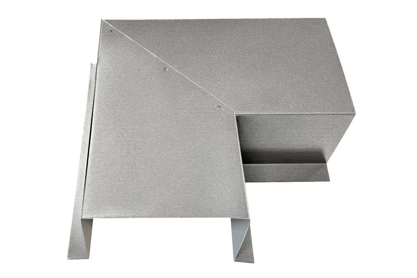 A Perma Cover Commercial Series - 24 Gauge Line Set Cover Side Turning Elbows - Premium Quality features three visible angled panels and a small tab extension on the bottom left side against a white background. The panel edges have visible screws for easy installation.