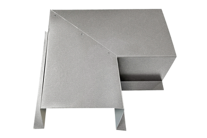 A Perma Cover Commercial Series - 24 Gauge Line Set Cover Side Turning Elbows - Premium Quality features three visible angled panels and a small tab extension on the bottom left side against a white background. The panel edges have visible screws for easy installation.