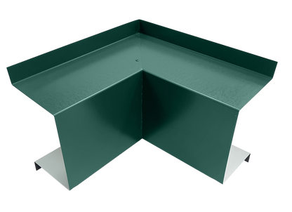 A premium quality green metal 90-degree inside corner elbow used in construction, likely for roofing or cladding applications. It features clean, straight edges and a smooth surface, with one small screw visible near the center of the inner corner. Product Name: Perma Cover Commercial Series - 24 Gauge Line Set Cover Inside Corner Elbows - Premium Quality.