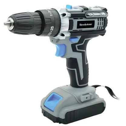 Brookstone 21V cordless power drill with ergonomic grip and LED work light for home DIY projects
