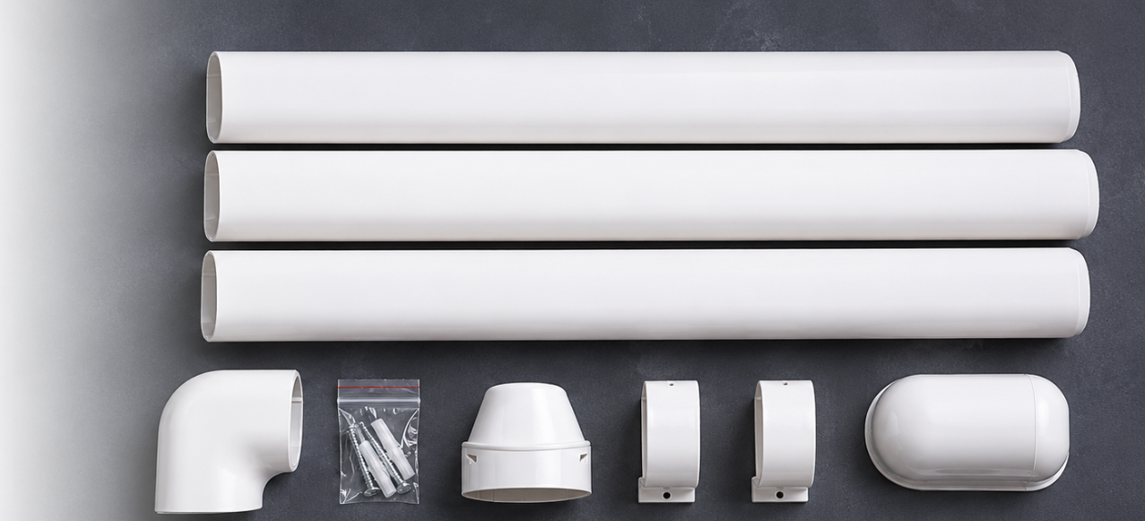 Mini split HVAC line set cover kit with white line hide ducting for protecting and concealing refrigerant lines on ductless systems