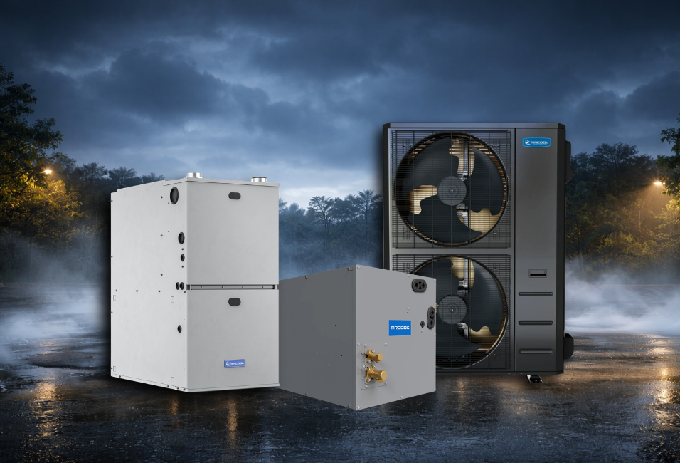 Dual fuel heat pump and gas furnace HVAC system including MRCOOL outdoor unit and air handler for energy efficient home comfort