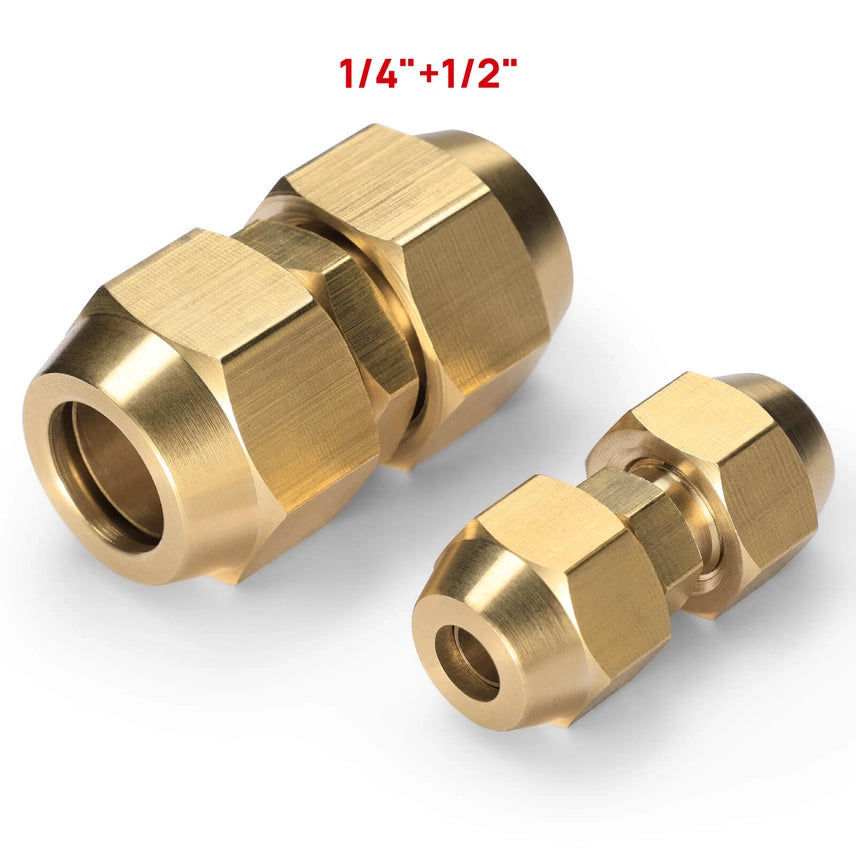 HVAC Flare Coupler Connectors for Traditional Refrigerant Line Sets | 1/4 x 3/8, 1/4 x 1/2, 1/4 x 5/8, 3/4 x 3/8 Brass Line Set Unions for Mini Split & Residential HVAC Systems