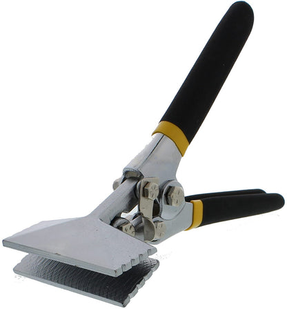 Image of a pair of **Perma Cover High Quality Sheet Metal Hand Seamers - Multiple Sizes Available** with a yellow and black handle, featuring wide, flat jaws with serrated edges. The tool is perfect for bending, seaming, and flattening metal sheets and is positioned against a white background.