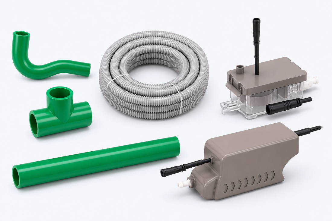 HVAC condensate drain hose PVC pipe traps and fittings