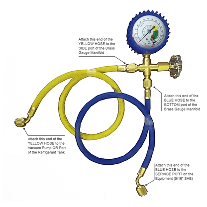 Mini Split R410a Low Side Suction Charging Service Gauge Hose Set 5/16" Port