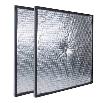 Two foil-faced square-to-round duct adapter panels