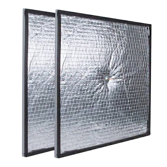 Two foil-faced square-to-round duct adapter panels