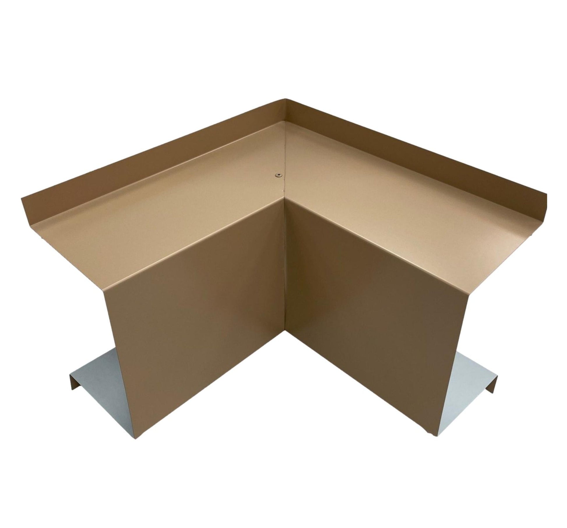 A Perma Cover Residential Series - Line Set Cover Inside Corner Elbows - Premium Quality in light brown, featuring a flat surface and sharp edges. The design has raised edges on one side and sturdy vertical supports underneath, resembling HVAC installations equipment or an inside corner elbow for a line set cover.