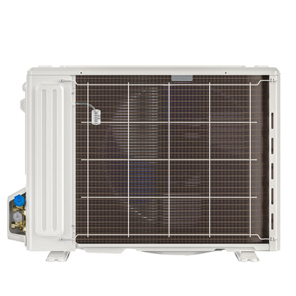 MRCOOL VersaPro 2nd Gen 60,000 BTU outdoor heat pump condenser rear view of the unit