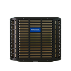 Black MRCOOL outdoor heat pump condenser with protective grille
