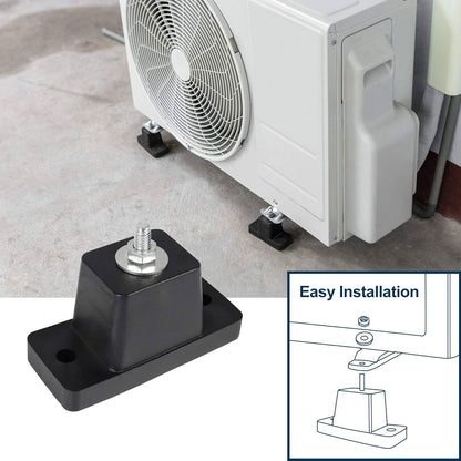 Mini split AC condenser mounted on concrete slab using anti-vibration rubber pads