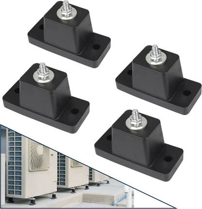 Mini split air conditioner condenser mounted on anti-vibration rubber pads