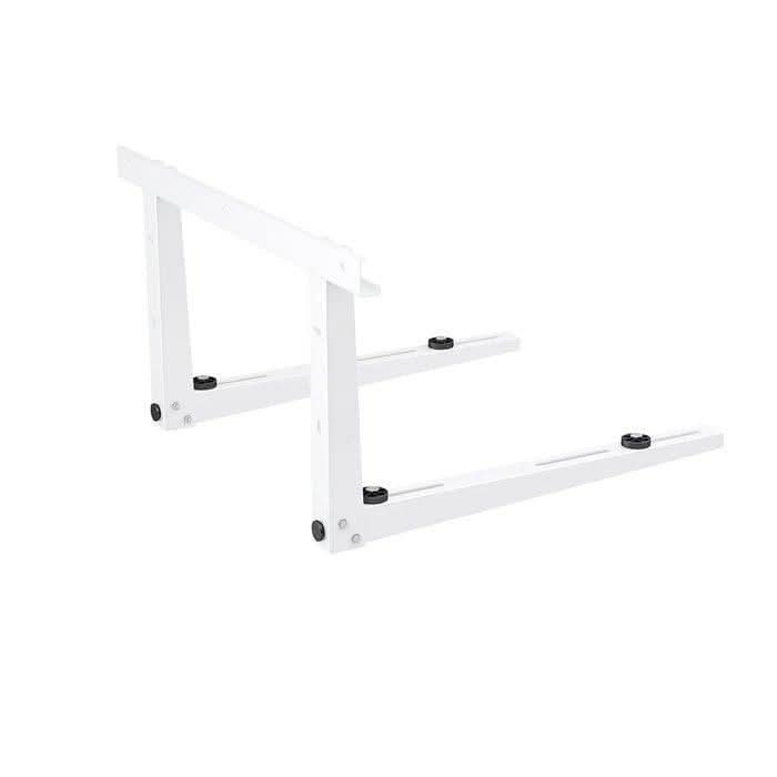 Side view of MRCOOL mini split condenser wall mount bracket showing heavy duty steel construction