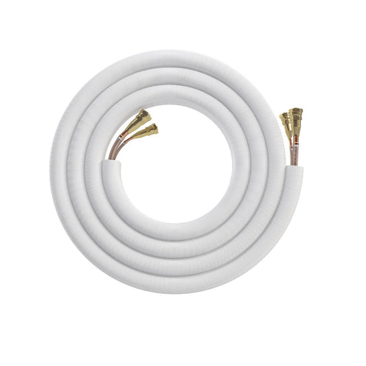 MRCOOL 15 ft. 3/8" x 3/4" No-Vac Pre-Charged Line Set, pre-filled with R-454B refrigerant, designed for MRCOOL Central Ducted Hyper Heat 2nd Gen & VersaPro 2nd Gen systems. Quick-connect fittings for easy installation. Not compatible with R-410A systems. Buy from MRCOOL HVAC Direct for fast shipping and expert support.