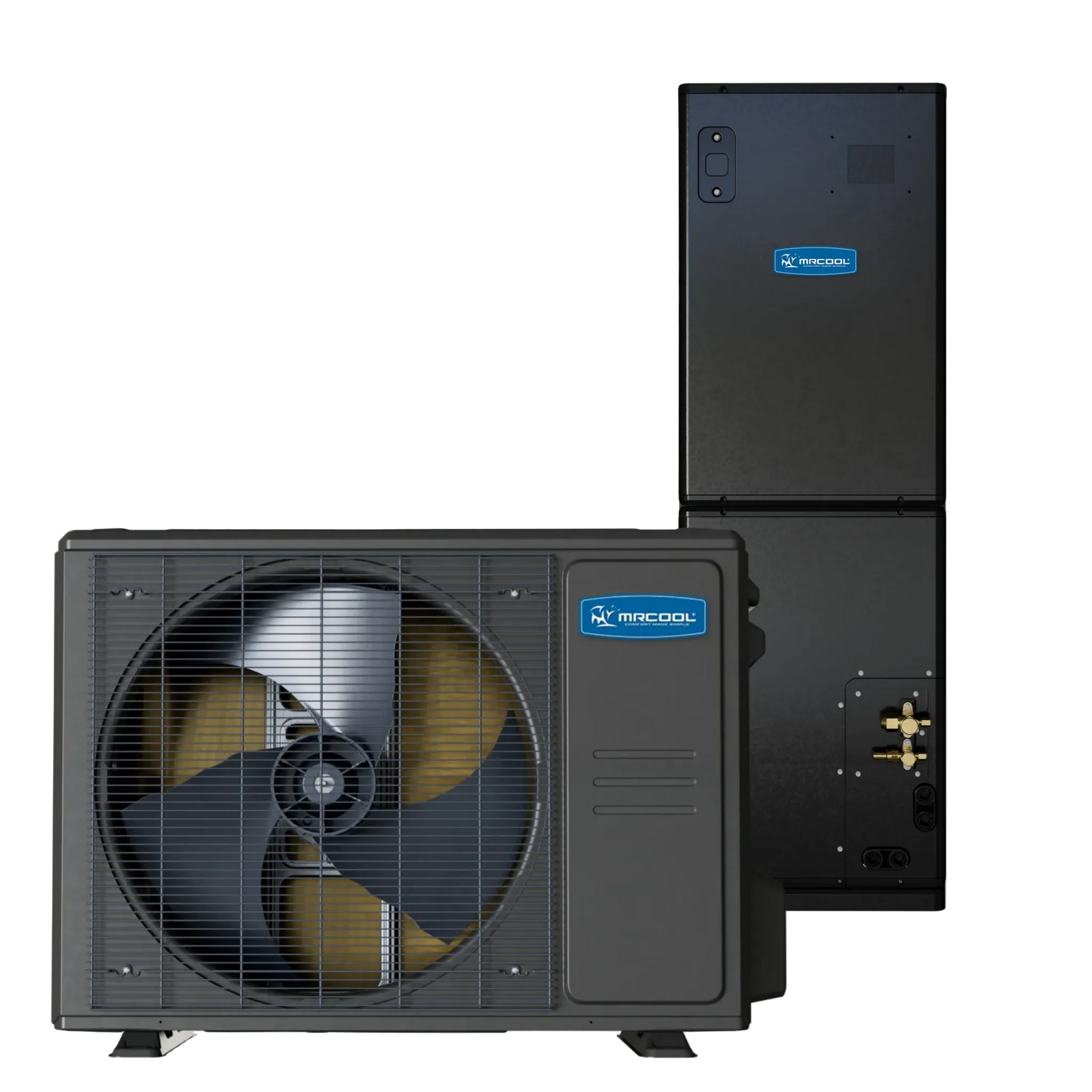 MRCOOL 2.5 ton Universal Series central ducted heat pump system with indoor air handler and outdoor condenser