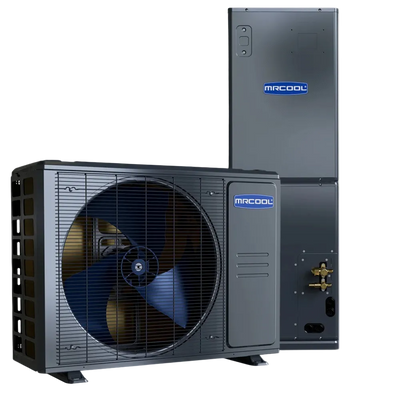 MRCOOL Universal central split-system components with outdoor condenser and vertical indoor air handler