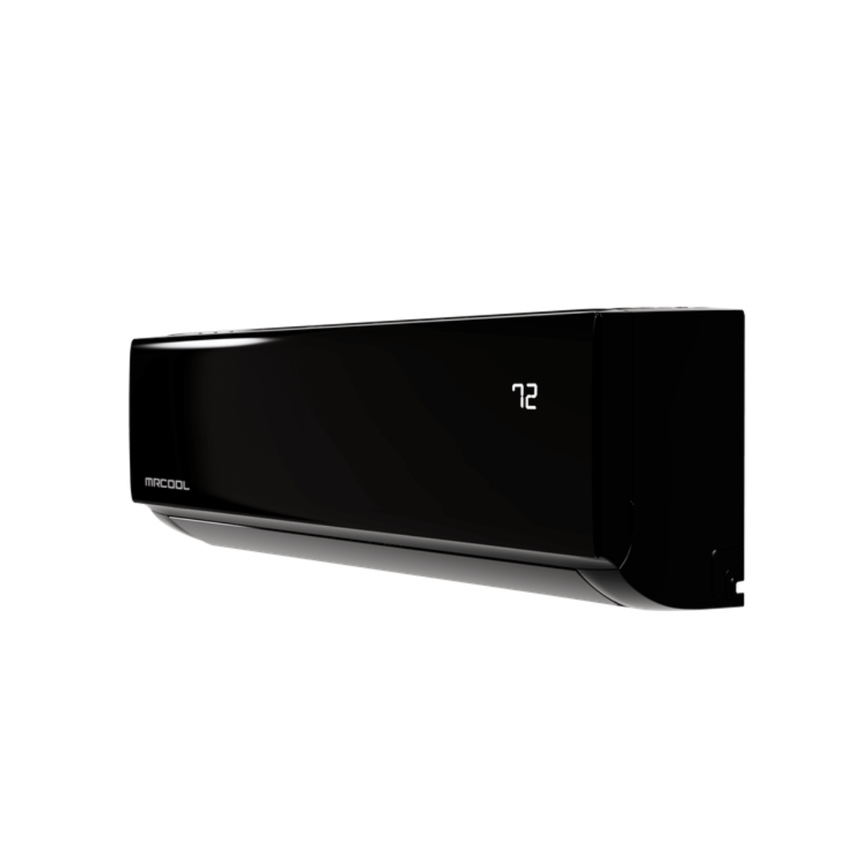 angled view of MRCOOL 24K black indoor air handler for ductless system