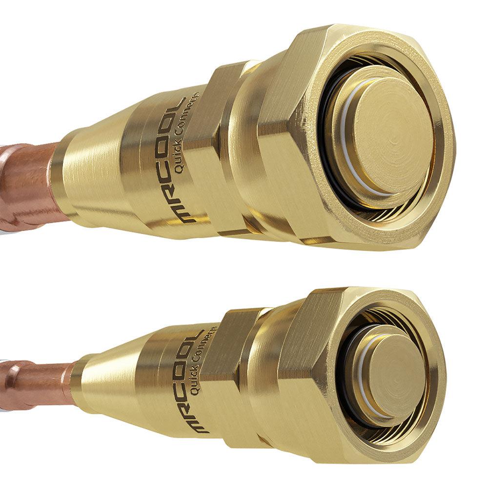 close up of brass refrigerant fittings for MRCOOL 24K mini split system