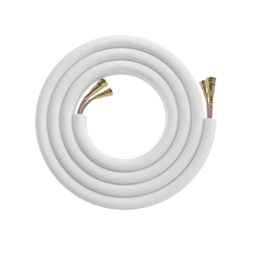 MRCOOL 25 ft. 3/8" x 3/4" No-Vac Pre-Charged Line Set, pre-filled with R-454B refrigerant, designed for MRCOOL Central Ducted Hyper Heat 2nd Gen & VersaPro 2nd Gen systems. Quick-connect fittings for easy installation. Not compatible with R-410A systems. Buy from MRCOOL HVAC Direct for fast shipping and trusted service.