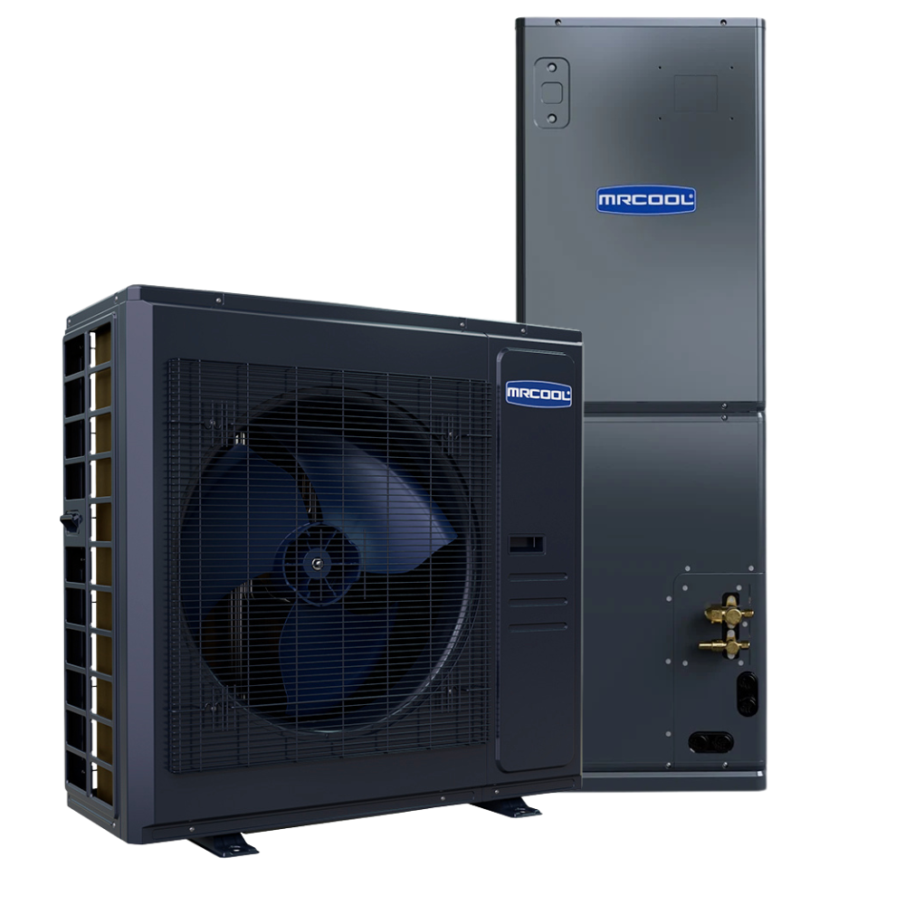 MRCOOL 4 ton Universal Series 48k BTU central ducted heat pump system with indoor air handler and outdoor condenser