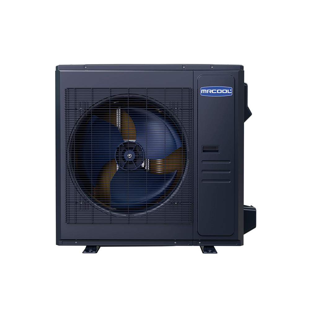 MRCOOL Universal Series 4 ton 48k BTU heat pump condenser side view showing coil and cabinet