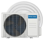 Close-up view of MRCOOL Easy Pro outdoor condenser – designed for single-zone systems with pre-charged R-454B refrigerant and DIY installation.