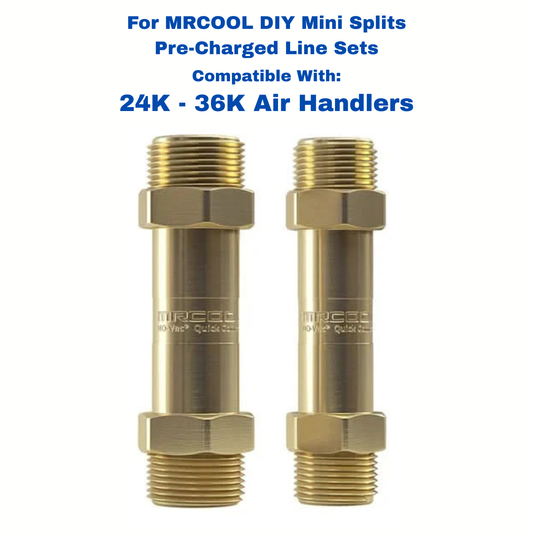 MRCOOL DIY pre-charged line set couplers for 24K and 36K mini-split air handlers.