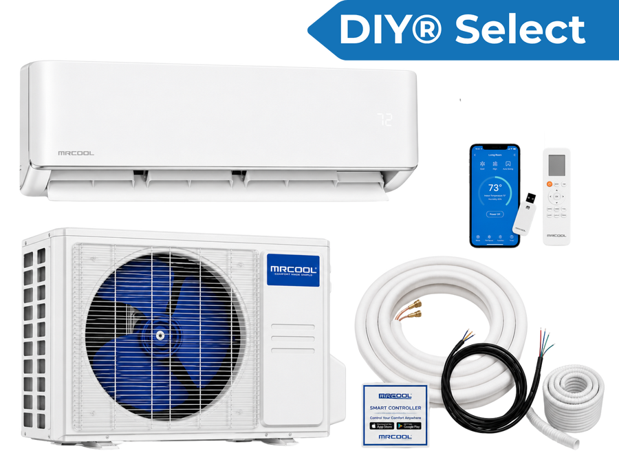 MRCOOL DIY Select Series ductless mini split heat pump system with pre-charged Quick Connect line set