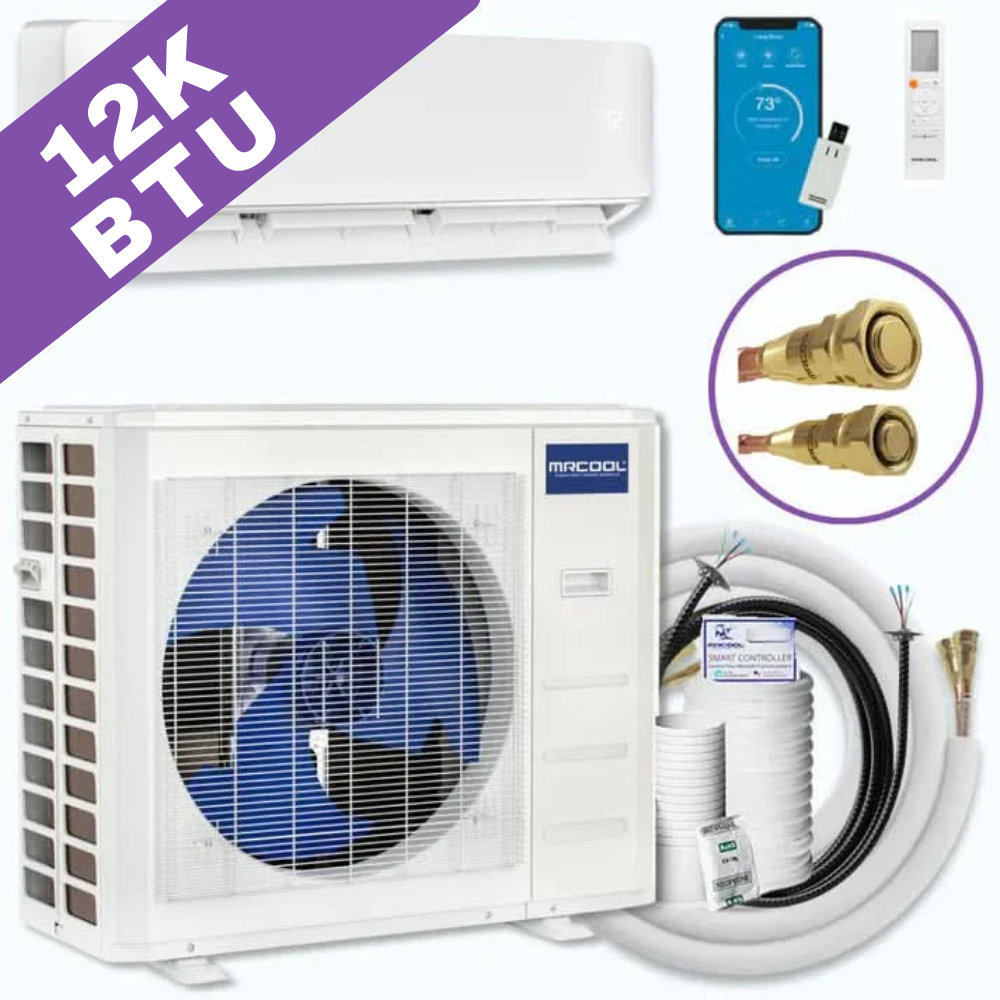 MRCOOL Easy Pro 5th Gen 12000 BTU DIY mini split heat pump system with WiFi control and pre-charged Quick Connect line set