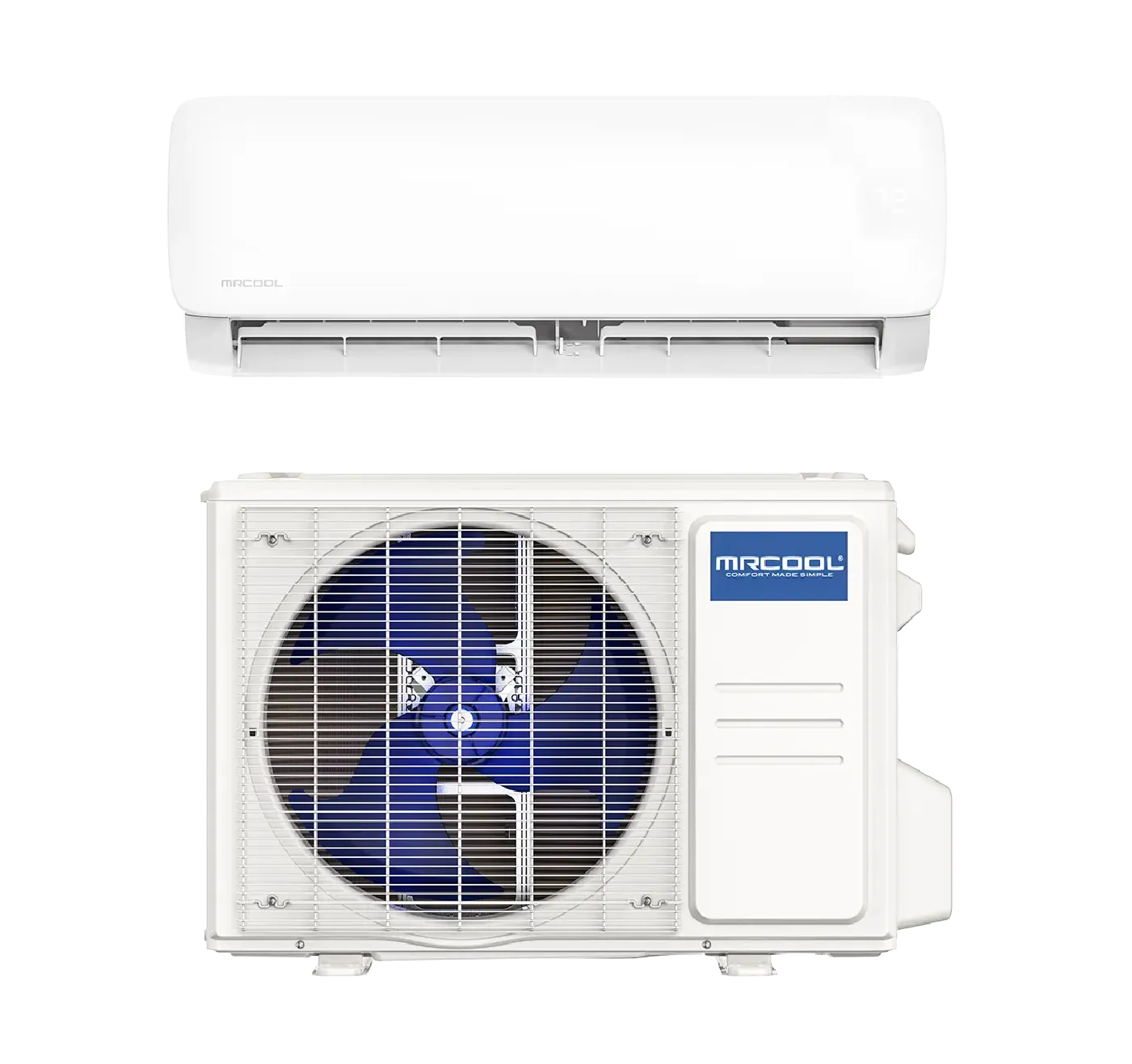 Front view of MRCOOL Easy Pro 9K BTU outdoor condenser for DIY ductless mini split system