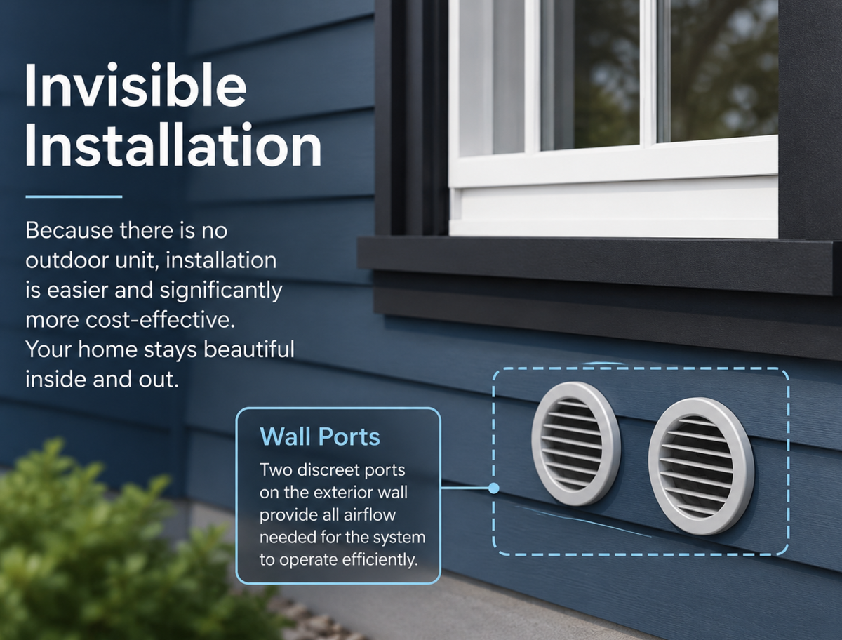 MRCOOL Monoblock invisible installation design for through-wall heating and cooling applications