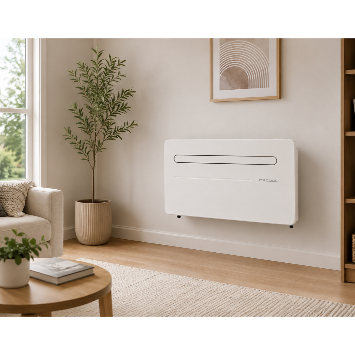 MRCOOL Monoblock installed in modern apartment living space without outdoor condenser