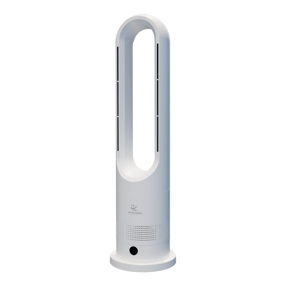 Front view of the MRCOOL MRBREEZE all-season bladeless fan designed for quiet heating and cooling.