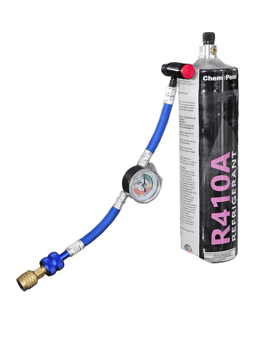 R410A Mini Split Refrigerant Refill Kit - 1.8lb cylinder with hose and gauge for DIY air conditioner recharge