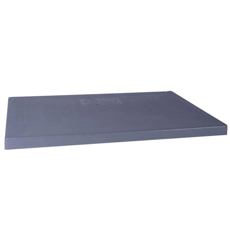 A plain grey Elite Condenser Pad - 18 In. x 38 In. x 3 In. for outside ground placement of the MRCOOL DIY Condenser on a white background.