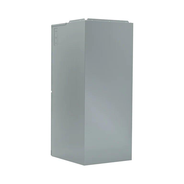 A modern, single-door refrigerator in a neutral color, with a MRCOOL 36K BTU Hyper Heat Central Ducted Air Handler and Heat Pump Condenser - 16 SEER2, CENTRAL-36-HP-230A00 mini split ac, against a white background.