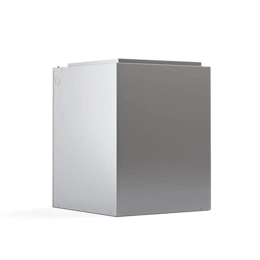 Modern, compact, metal MRCOOL DIY Direct AC cabinet with a clean design, isolated on a white background.