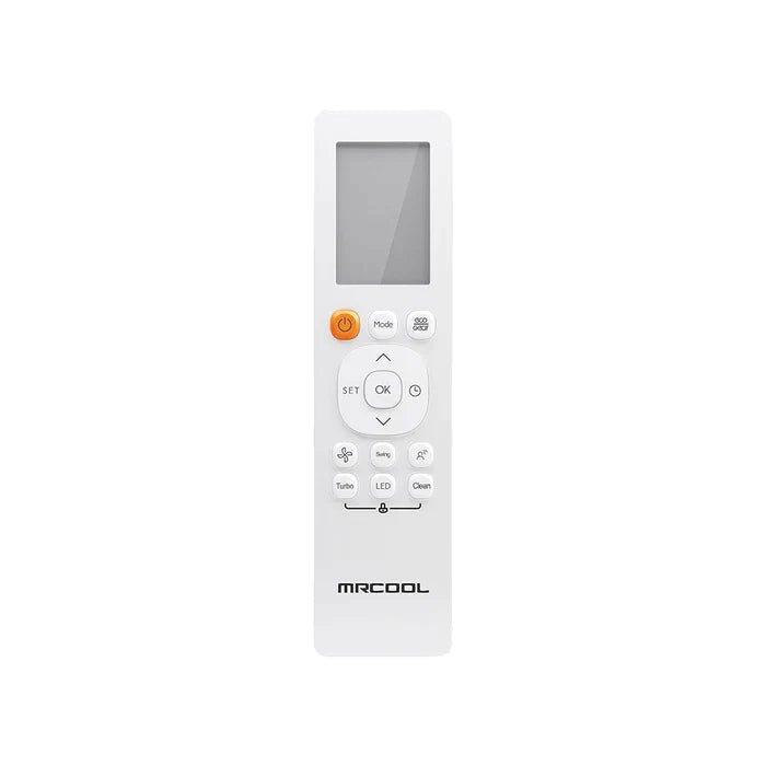 A white 4th Gen DIY 12K remote control featuring an LCD display at the top, an orange mode button, and various other function buttons including set, ok, and directional keys.