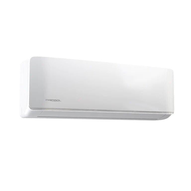A modern white wall-mounted MRCOOL DIY Mini Split - 48,000 BTU 2 Zone Ductless Air Conditioner and Heat Pump with 16 ft. Install Kit, DIYM248HPW01C00.