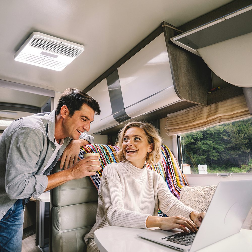 TravelCool ducted ceiling assembly installed inside an RV